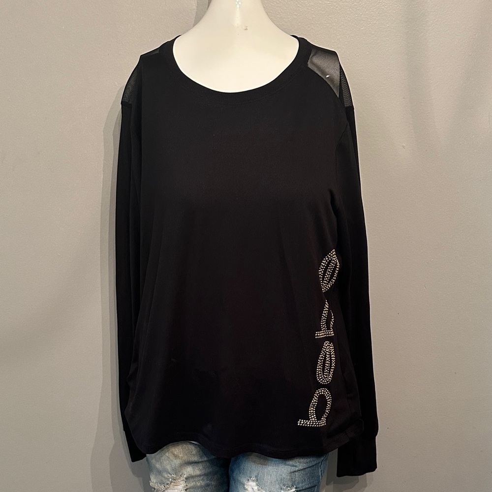 Bebe Black Long Sleeve Top with Rhinestone Detail